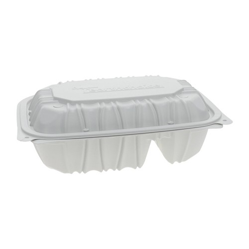9" x 6" x 3.1" 2-Comp. Hinged-Lid Takeout Container, White, 170 ct.