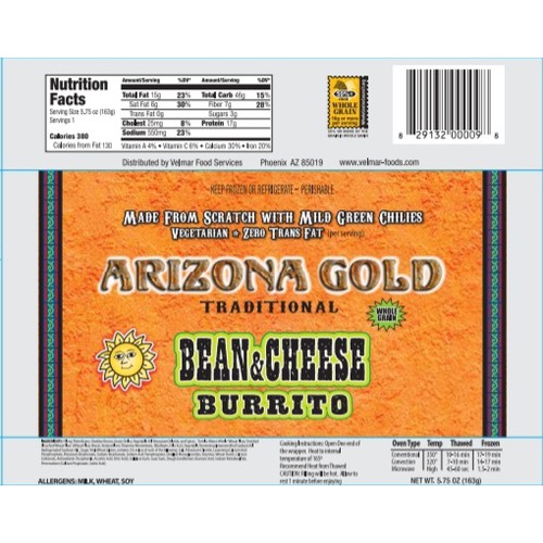 Burrito, Whole Grain Traditional Bean & Cheese, Individually Wrapped, 5.75oz