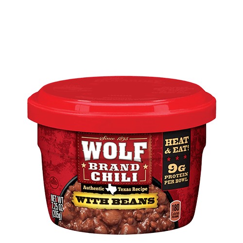 WOLF Chili with Beans, 7.25oz Microwaveable Bowl