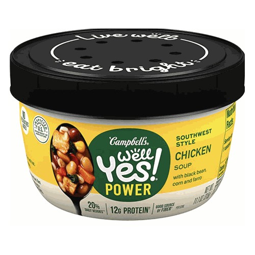 Campbell's Well Yes! Southwest-Style Chicken With Black Bean, Corn and Farro POWER Soup, 11.1 Ounce Microwaveable Bowl (Pack of 8)