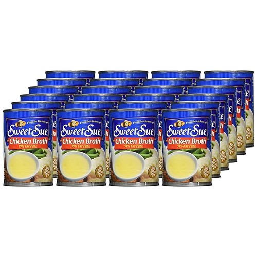 Sweet Sue Chicken Broth 99% Fat Free, 14.5 oz Can (Pack of 24)