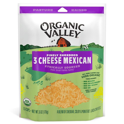 Organic Finely Shredded Three Cheese Mexican Blend, 6oz