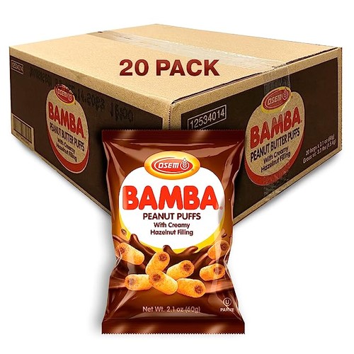Osem Bamba Peanut Puffs with Creamy Hazelnut Filling, 2.1oz