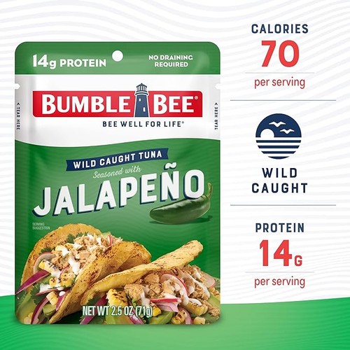 Bumble Bee Jalapeño Seasoned Tuna, 2.5 oz Pouches (Pack of 12)