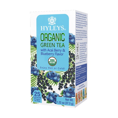 25 Ct Hyleys Organic Green Tea - Acai Berry & Blueberry Flavor