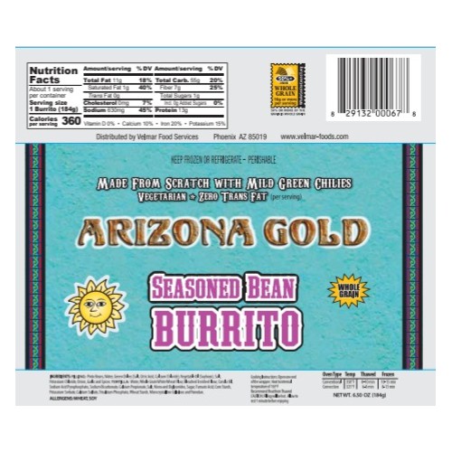 Burrito, Whole Grain Seasoned Bean (Vegan), Individually Wrapped, 6.5oz