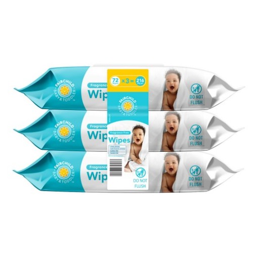 Fairchild Fragrance Free Wipes, 3pk/72ct