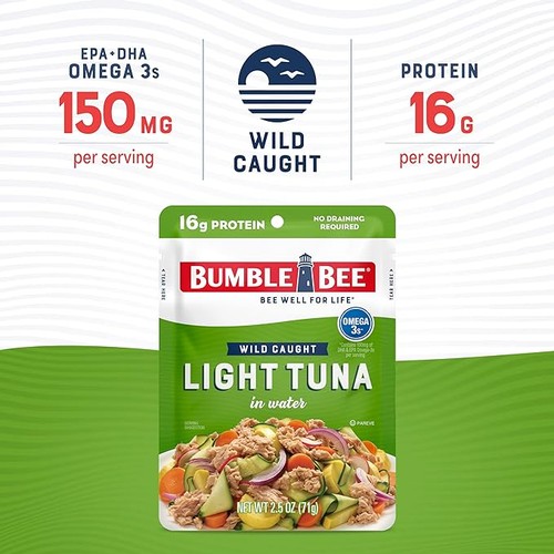 Bumble Bee Light Tuna Pouch in Water, 2.5 oz Pouch (Pack of 12)