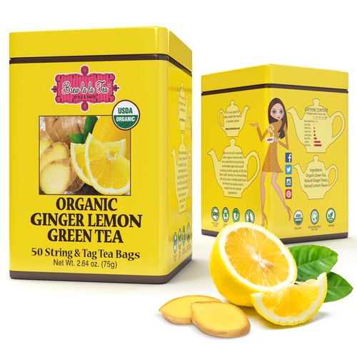 Organic Ginger Lemon Green Tea, 50 bags per tin