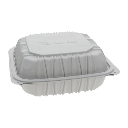 8.5" x 8.5" x 3.1" 1-Comp. Hinged-Lid Takeout Container, White, 146 ct.