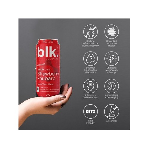 blk. Strawberry Rhurbarb Sparkling Water 16oz 12 Pack Cans