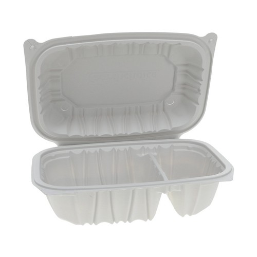 9" x 6" x 3.1" 2-Comp. Hinged-Lid Takeout Container, White, 170 ct.
