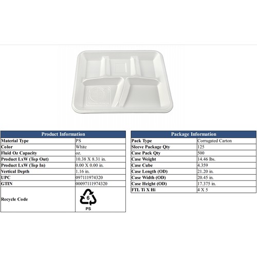 Envirofoam Tray 5 Compartment CMP