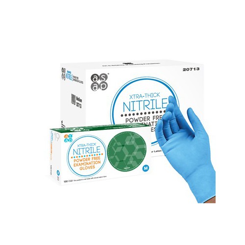 ASAP X-Tra Thick Blue Nitrile Powder Free Exam Gloves - Size Medium