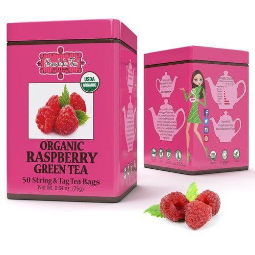 Organic Raspberry Green Tea, 50 bags per tin