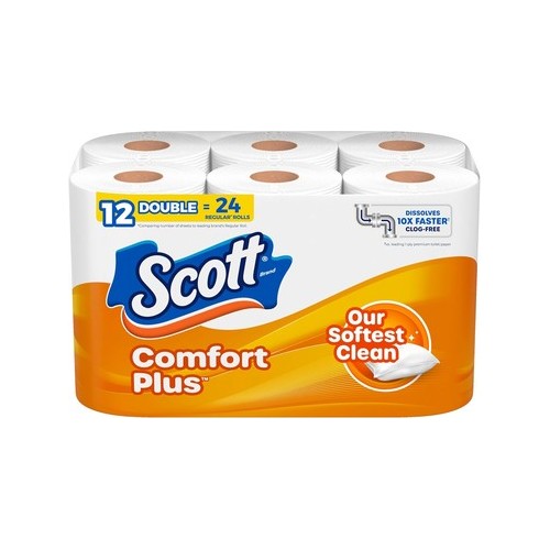 SCOTT COMFORT PLUS TOILET PAPER 12 DOUBLE ROLLS, 231 SHEETS/ROLL