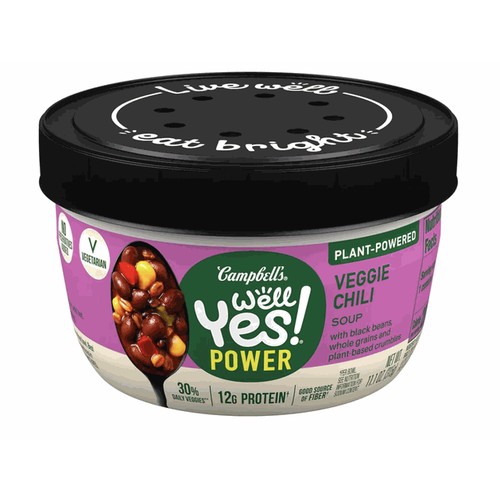 Campbell's Well Yes! Veggie Chili with Black Beans and Whole Grains POWER Soup, 11.1 Ounce Microwaveable Bowl (Pack of 8)