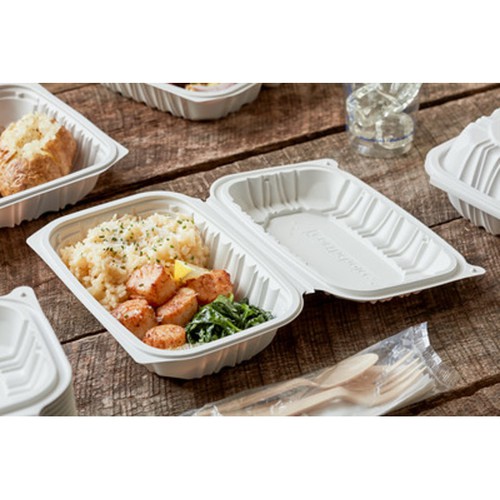9" x 6" x 2.75" 1-Comp. Hinged-Lid Takeout Container, White, 170 ct.