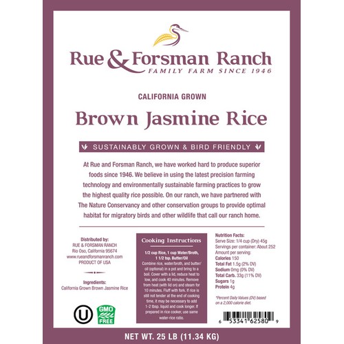 Rue & Forsman Ranch - Sustainably Grown - Brown Jasmine Rice - California Grown