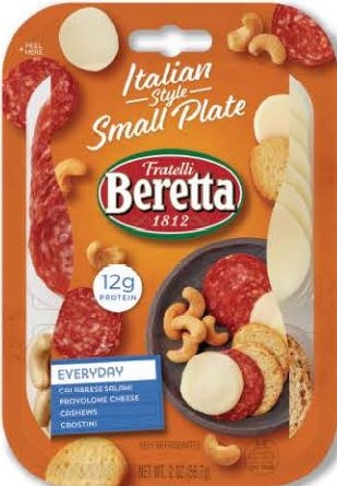 E Pallet - Beretta Small Plate Balance 2 - 2.5 Oz - Calabrese Salami,  Provolone Cheese, Cashews, Whole Wheat Crostini